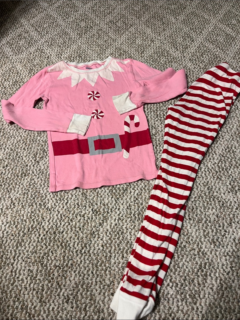 Elf Pink Candy Cane Holiday Pajama Set size 10 old navy